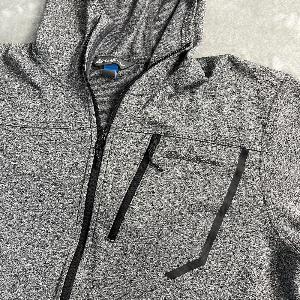 Eddie Bauer Hoodie Mens L Gray Full Zip Logo Pockets Fleece First Ascent Hiking - Picture 4 of 9